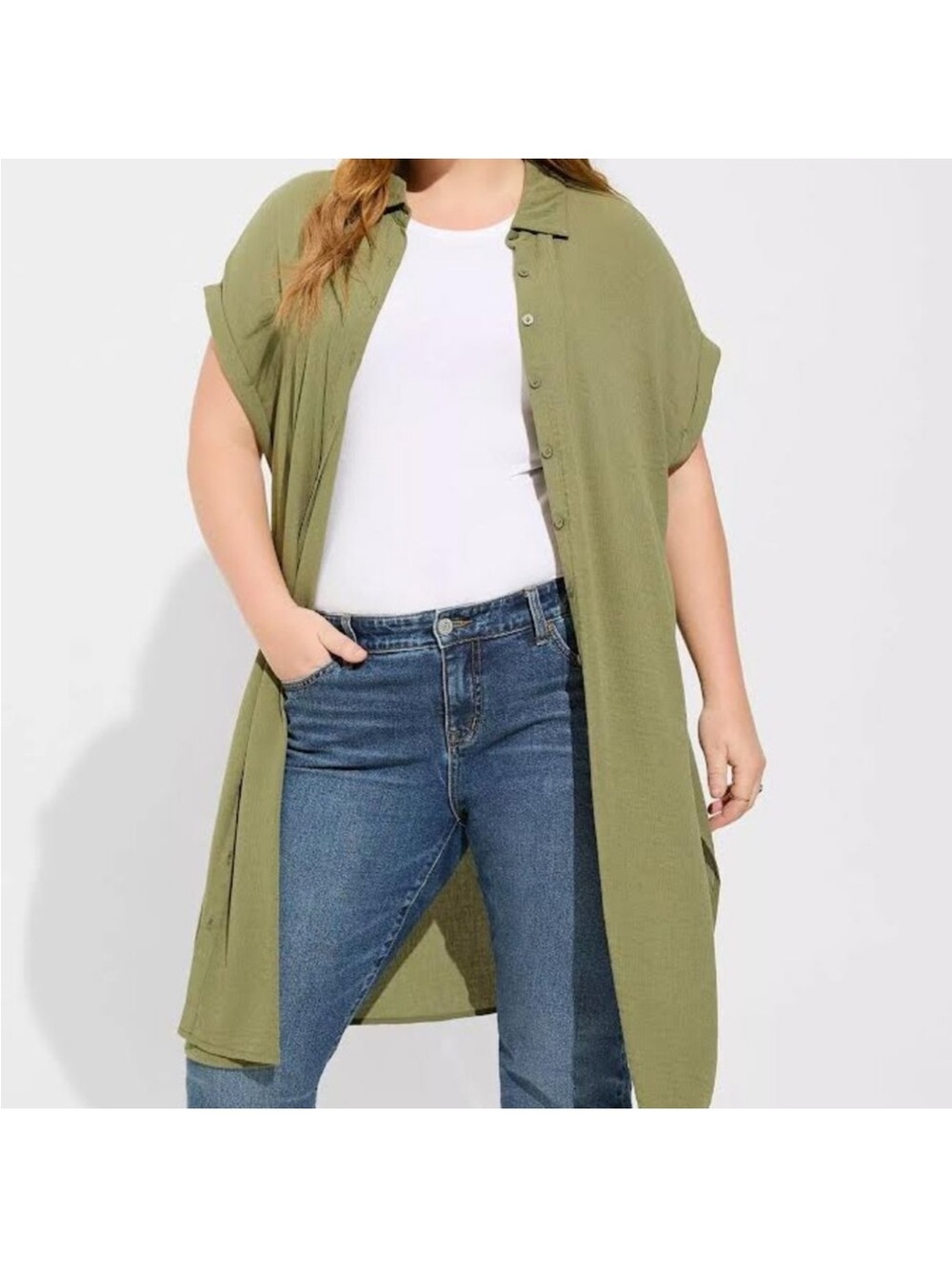 torrid Olive Green Button-Front Shirt/dress tunic
